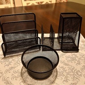Black Mesh Wire Desk Set
